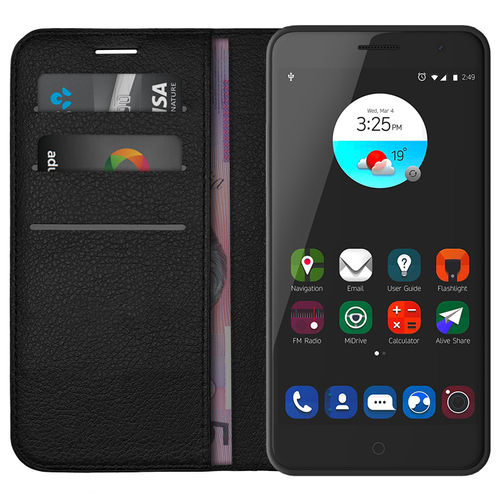 Leather Wallet Case & Card Holder Pouch for ZTE Blade V7 / Spark Pro - Black